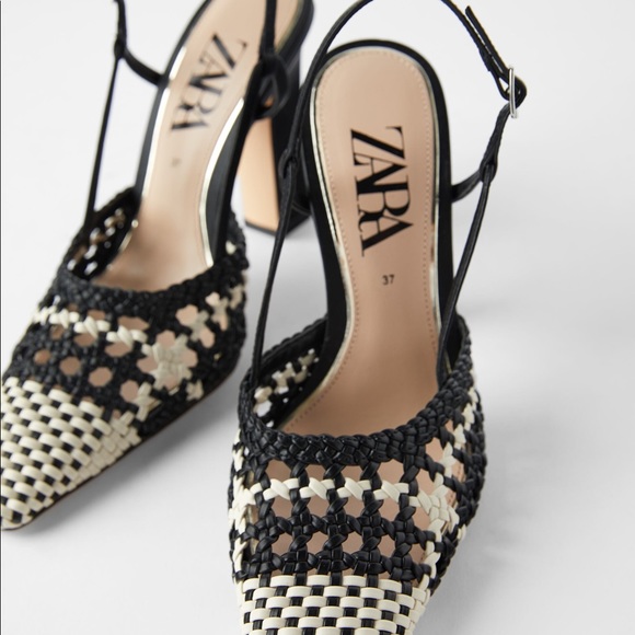 Zara Braided High Square Heel Shoes Houndstooth - Picture 4 of 8